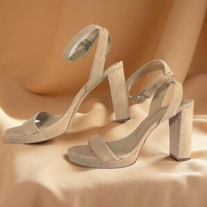 EUC Antonio Melanie Suede Leather Cream Ankle Strap Thick High Heels